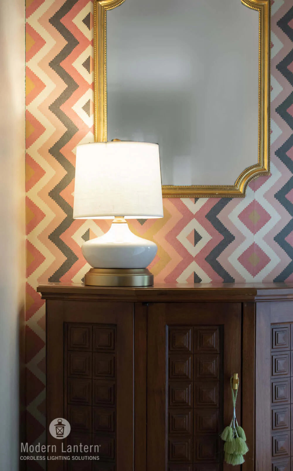 Bella cordless lamp with linen shade for hotel guest room décor