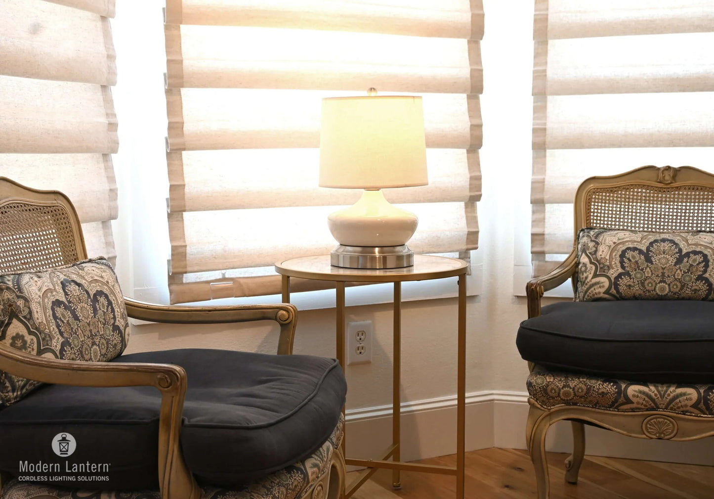 Portable LED Table Lamp with Ivory Ceramic Body and Linen Shade