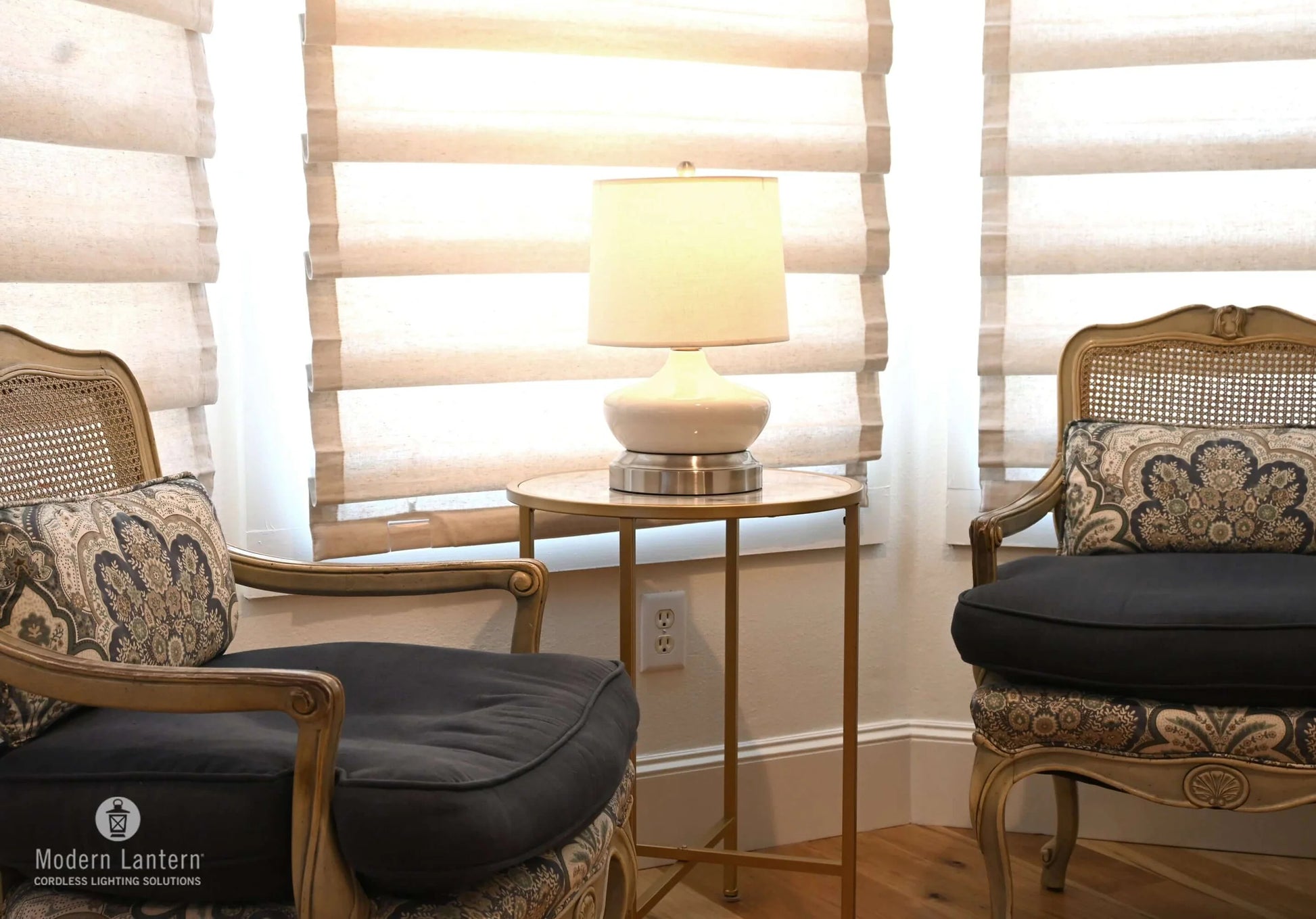 Portable LED Table Lamp with Ivory Ceramic Body and Linen Shade