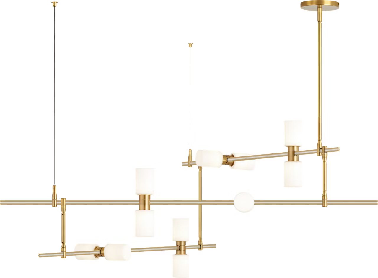 Low voltage rail chandelier with integrated LED and customizable glass shades