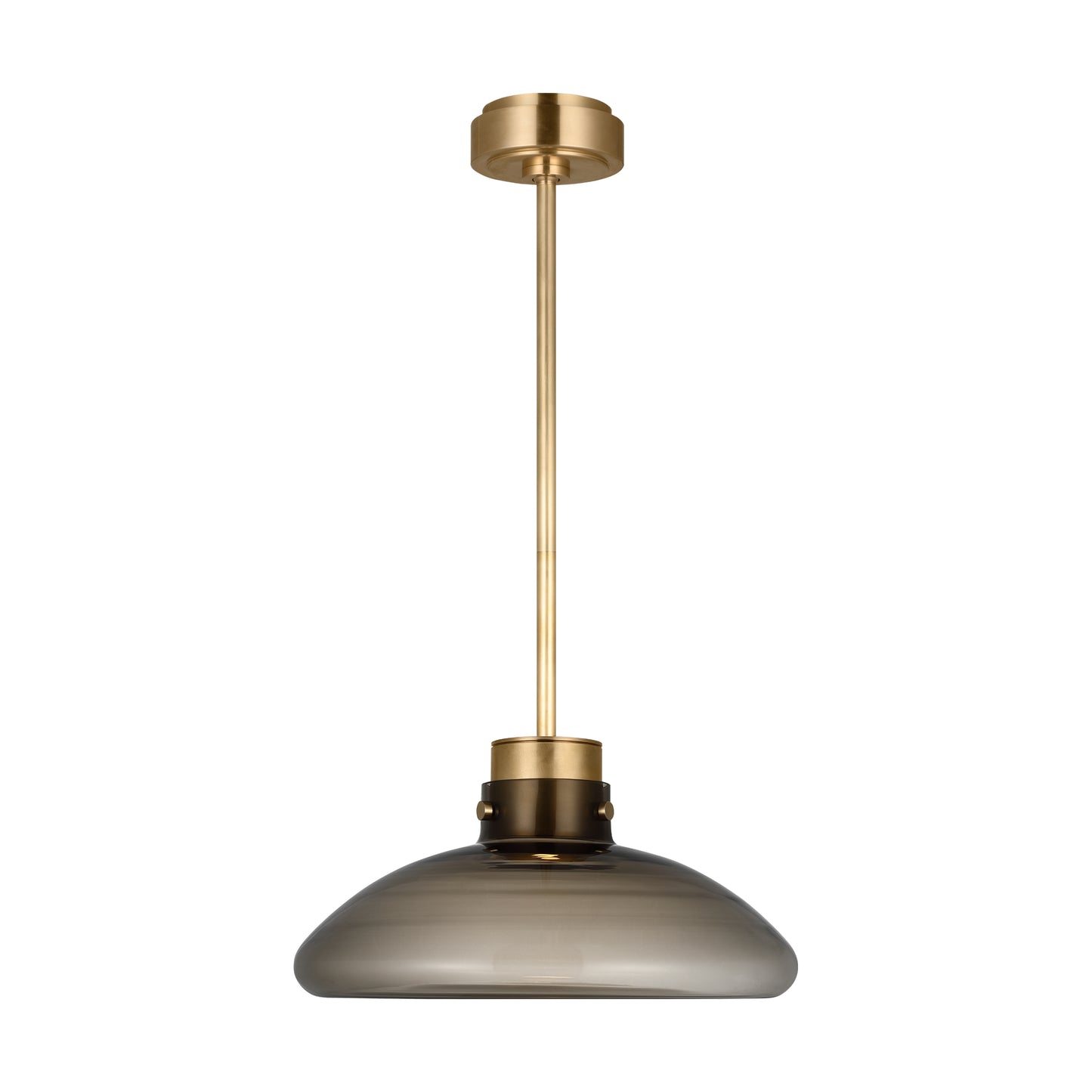 Morgan 16 inch LED pendant light by Visual Comfort with brass finish and smoke glass