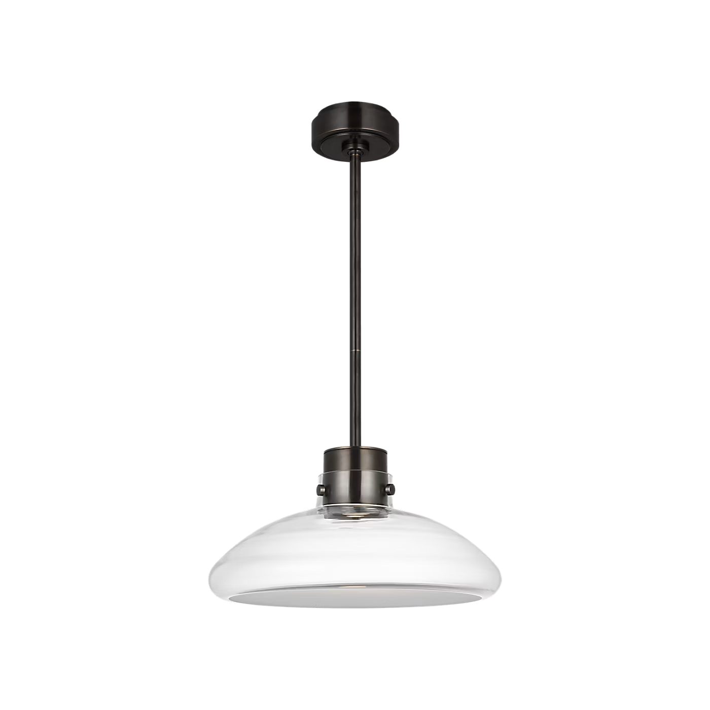Visual Comfort Morgan 16 inch pendant light bronze finish with clear glass warm dim LED