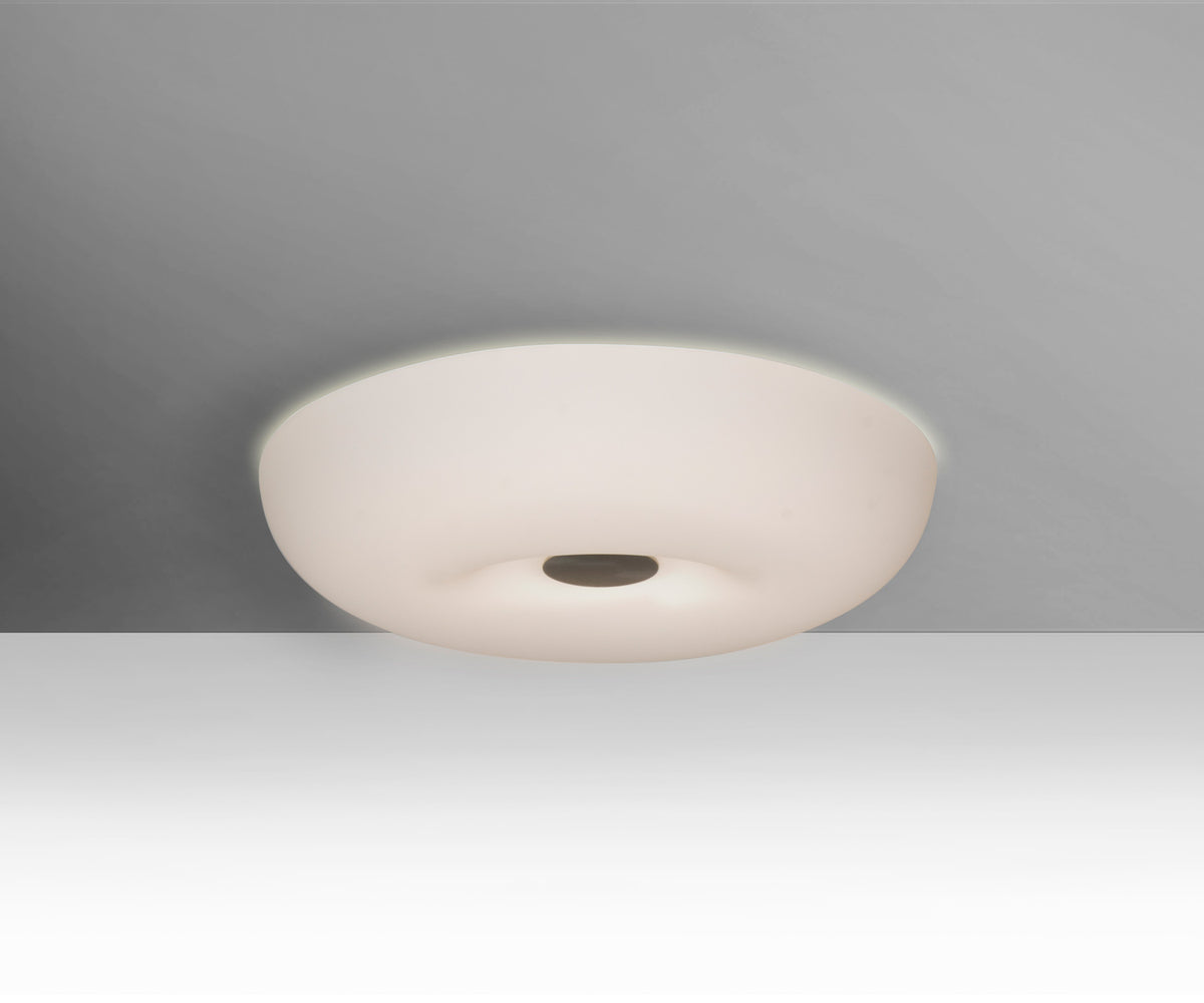 Besa Nimbus 10 opal glass flush mount, shown with the Satin Nickel cap