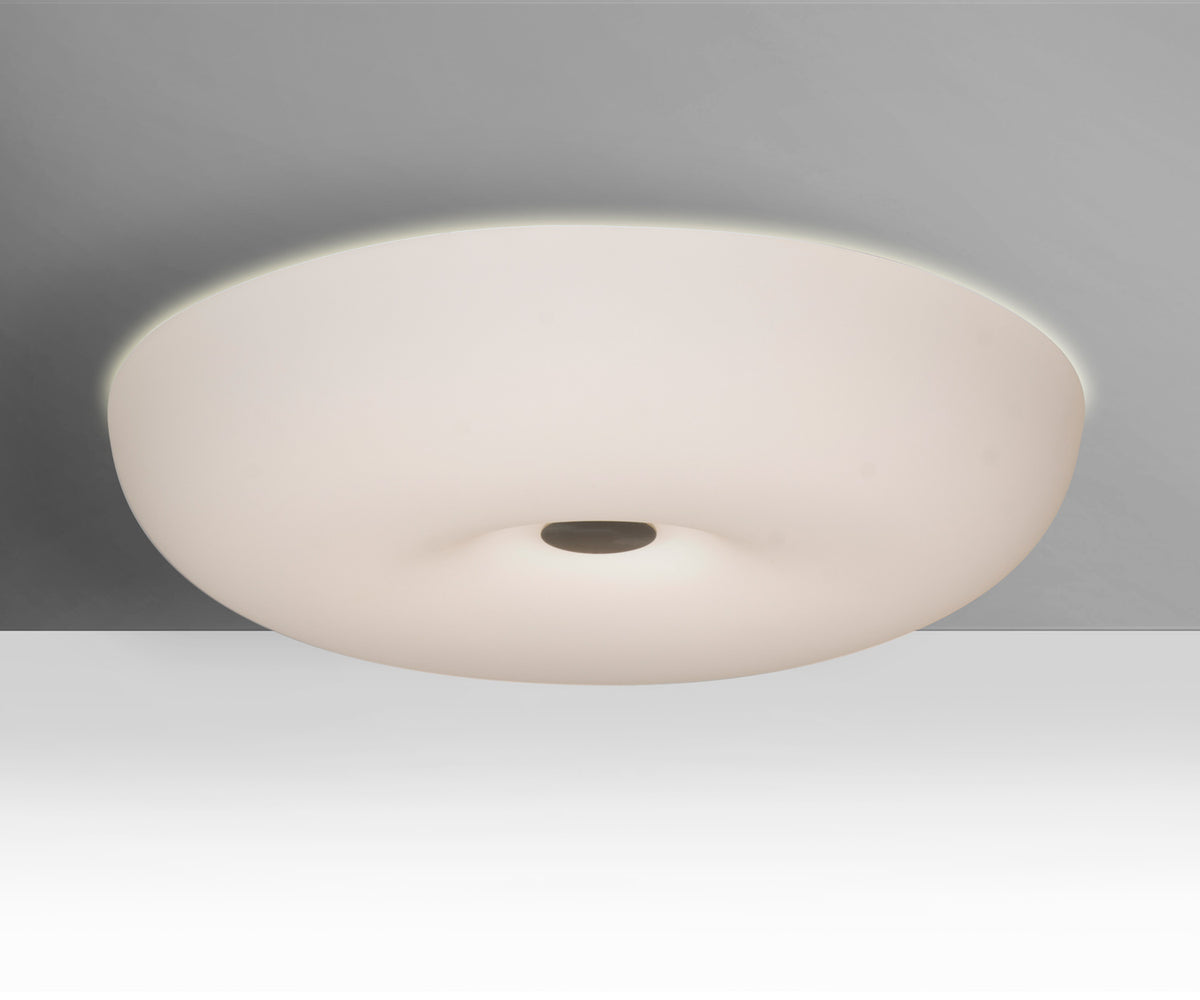 Besa Nimbus 16 opal glass flush mount, shown with the Satin Nickel cap