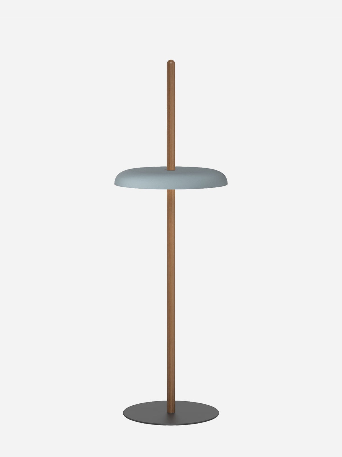 Nivél floor lamp with slate blue shade on a walnut post