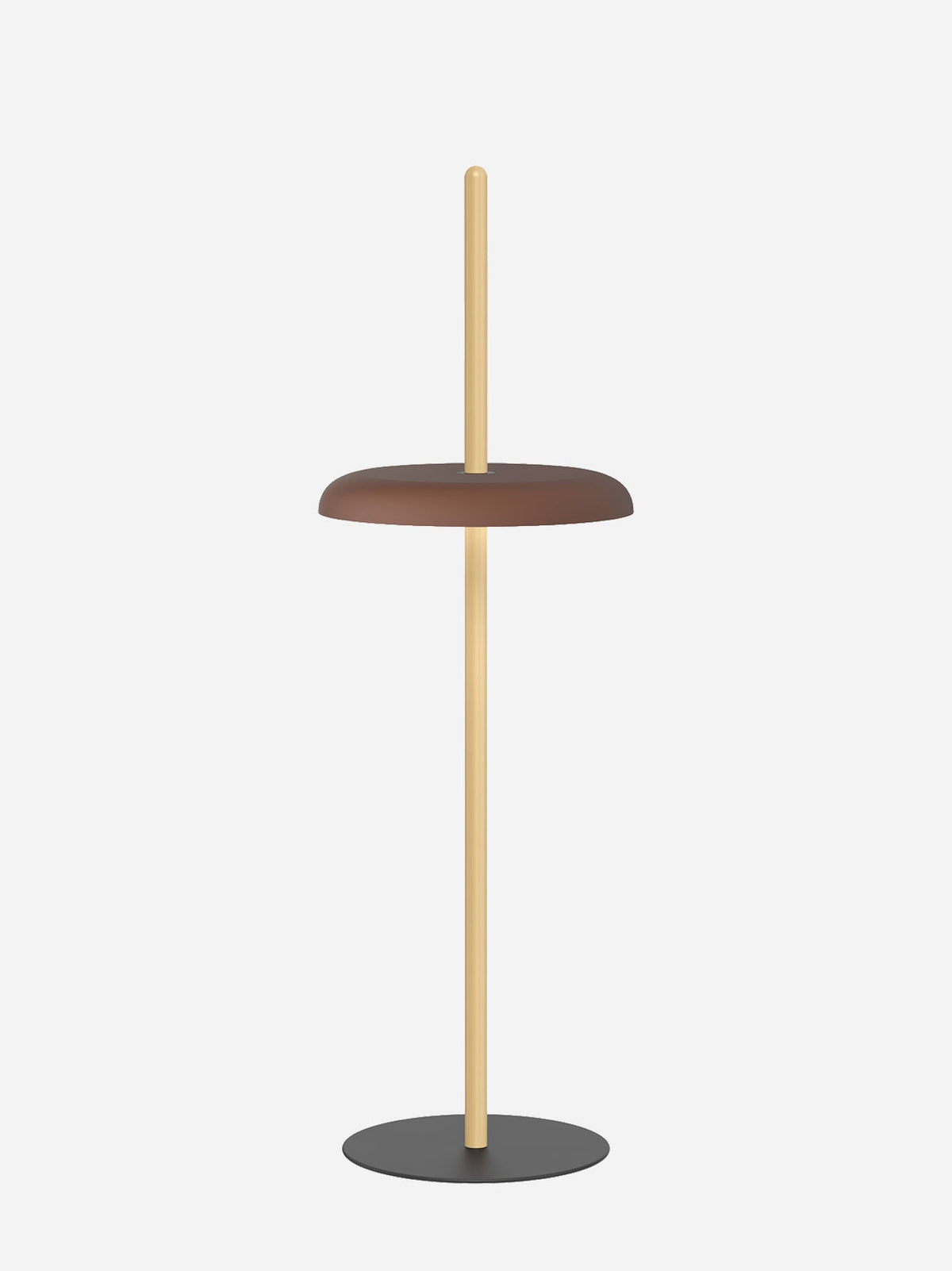 Nivél floor lamp with espresso shade on an oak post