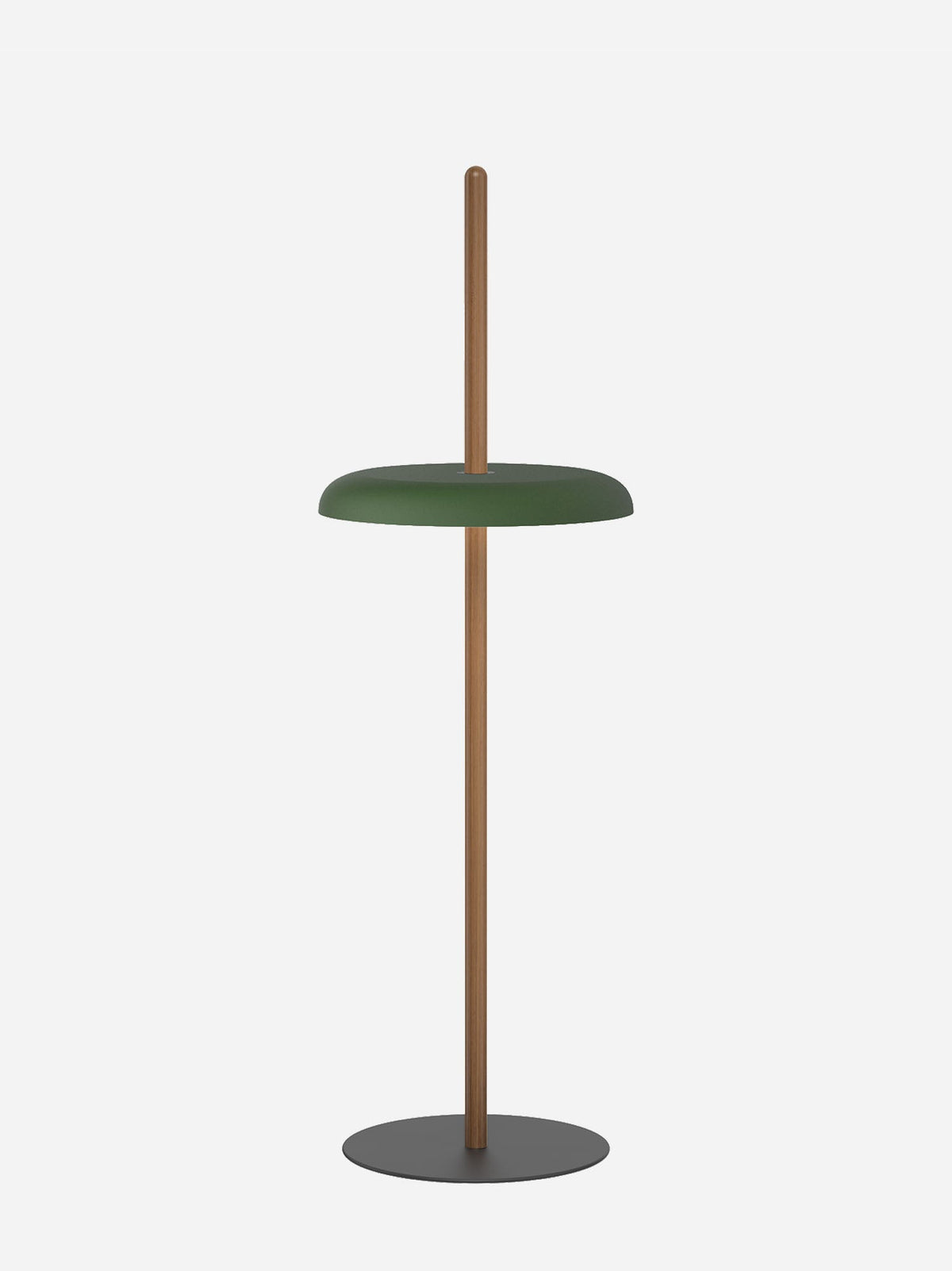 Nivél floor lamp with forest green shade on a walnut post