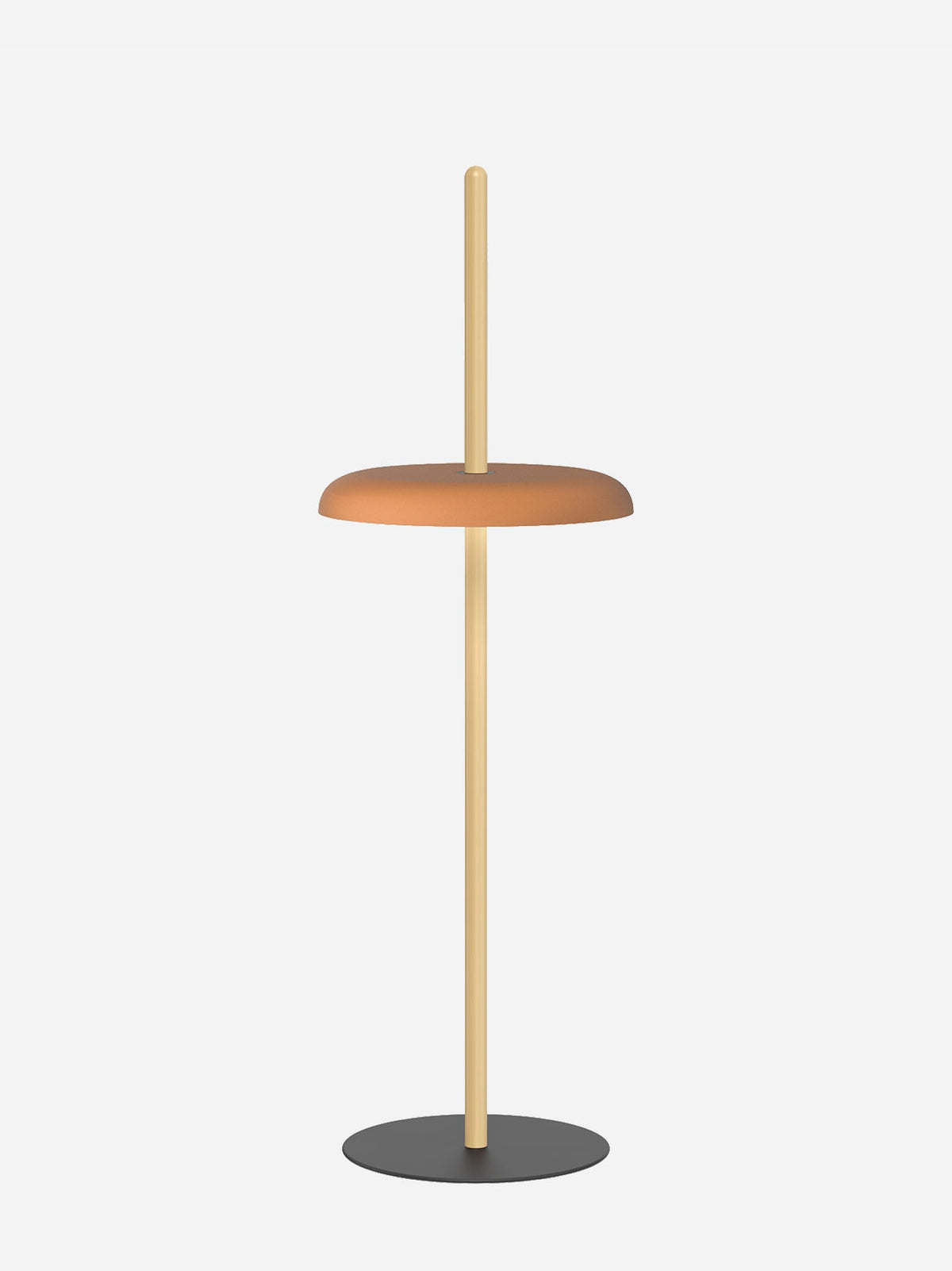 Nivél floor lamp with terracotta shade on an oak post