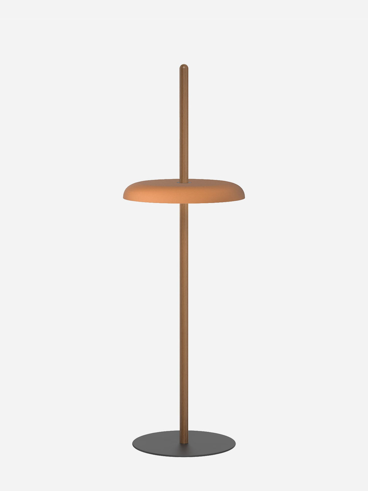 Nivél floor lamp with terracotta shade on a walnut post