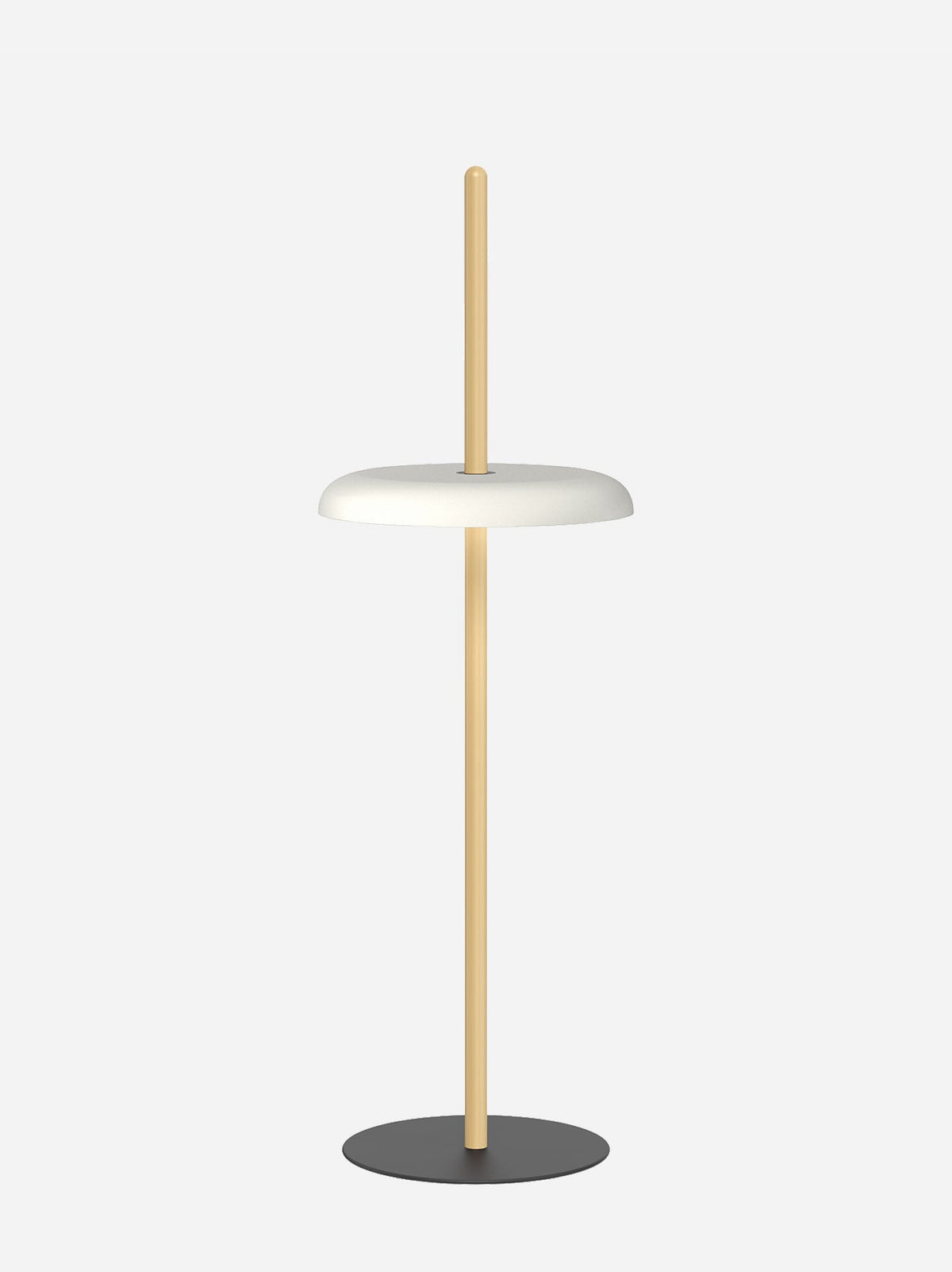 Nivél floor lamp with white shade on an oak post
