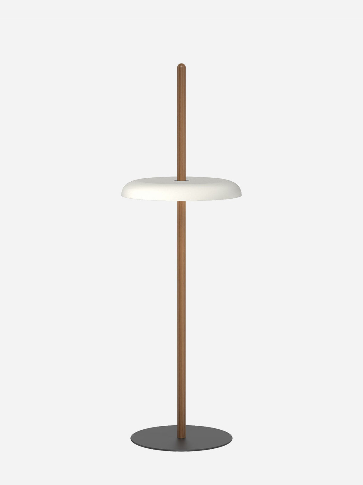 Nivél floor lamp with white shade on a walnut post