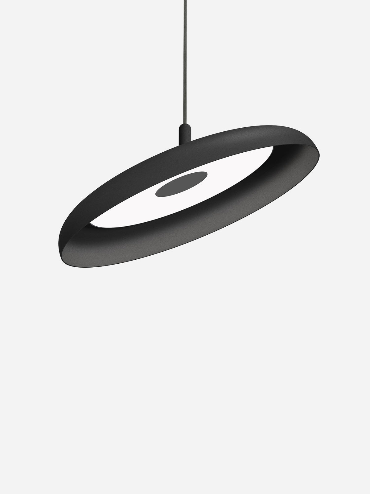 Nivel pendant, 22 in black shade on a black cord, studio view