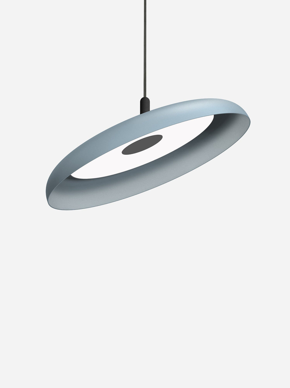 Nivel pendant, 22 in slate blue shade on a black cord
