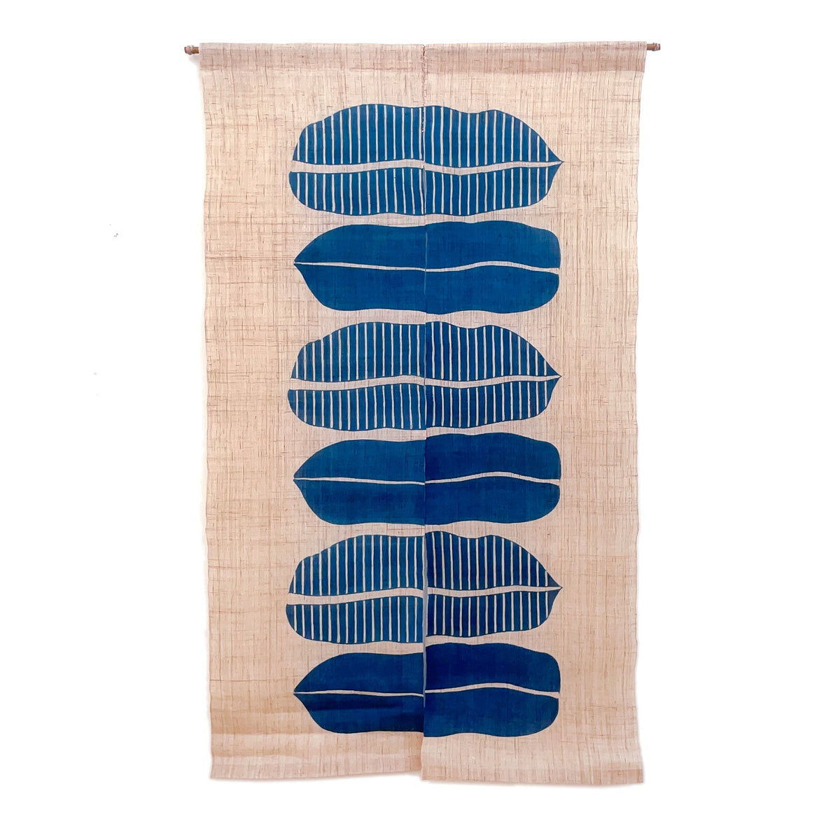 Noboriya Hand-Dyed Hemp Noren Door Curtain – Banana Leaf Blue, full view