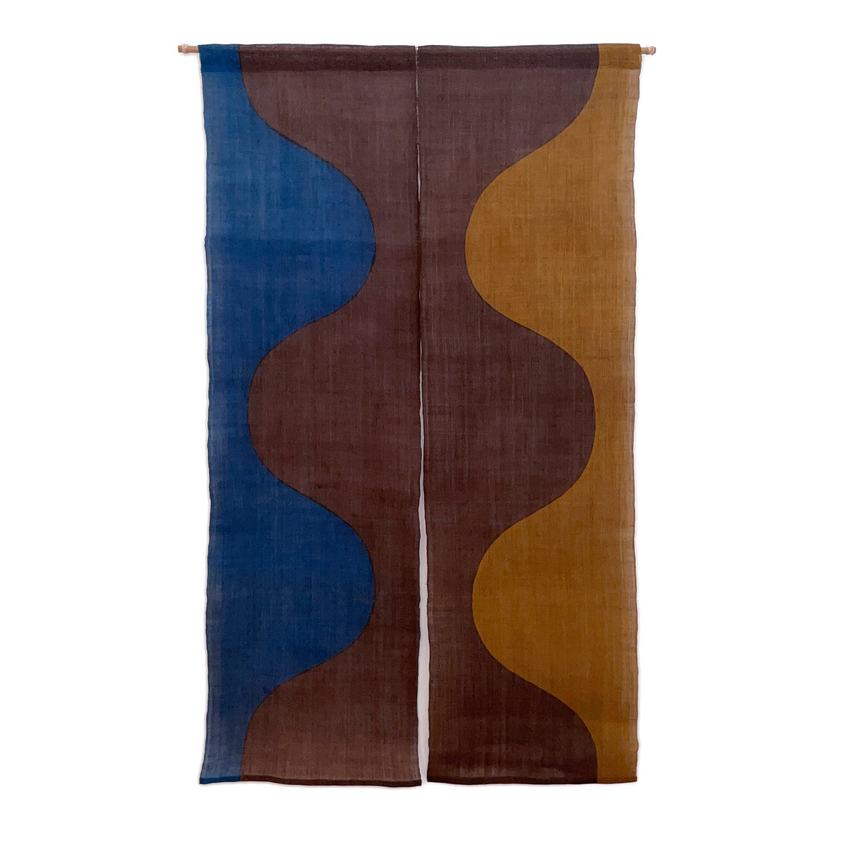 Noboriya Hand-Dyed Hemp Noren Door Curtain – Nami-Nami Brown, full view