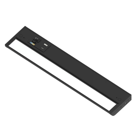 Nora Lighting NUDA-xxTW/USB 120V Adjustable LEDUR Under Cabinet with Selectable CCT & USB Ports, 16", Black