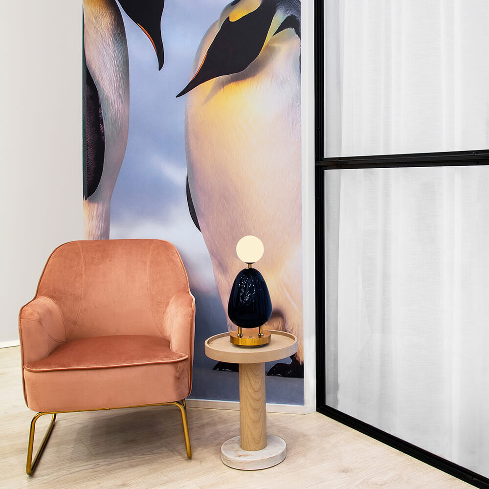 Nancie brass and marble mini table lamp by Viso in a lifestyle setting