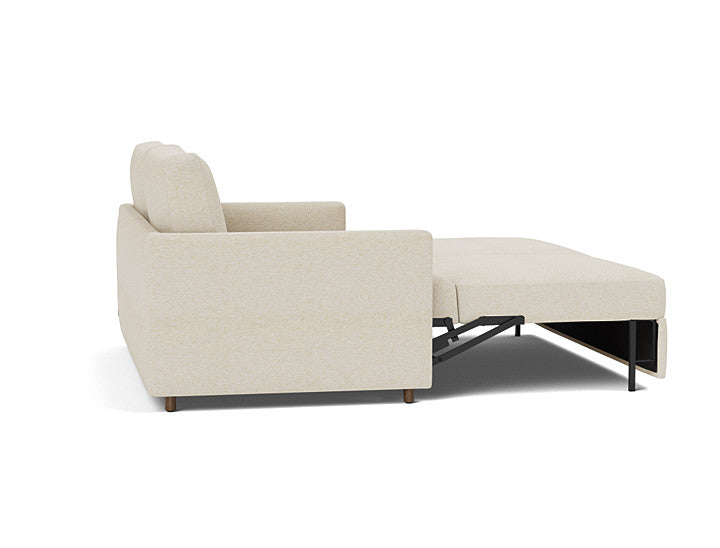 Queen sleeper sofa in 365 Halifax Shell fabric with slim arms and modern Scandinavian styling