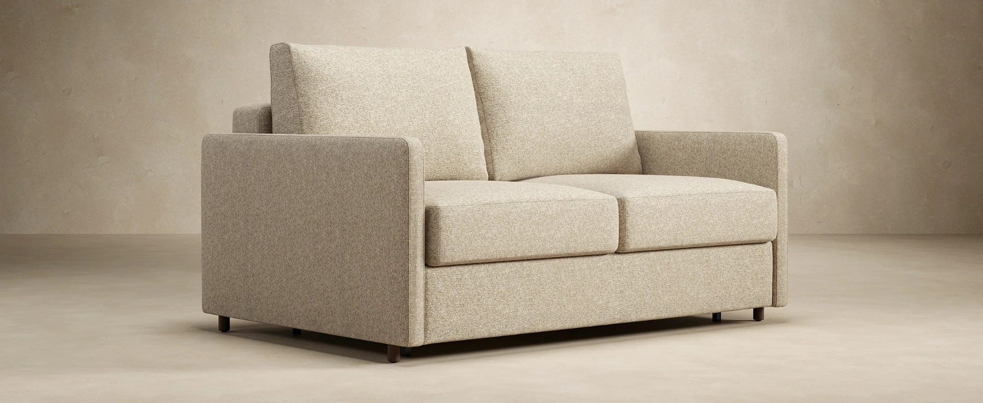 Compact full sleeper sofa with slim arms for modern interiors
