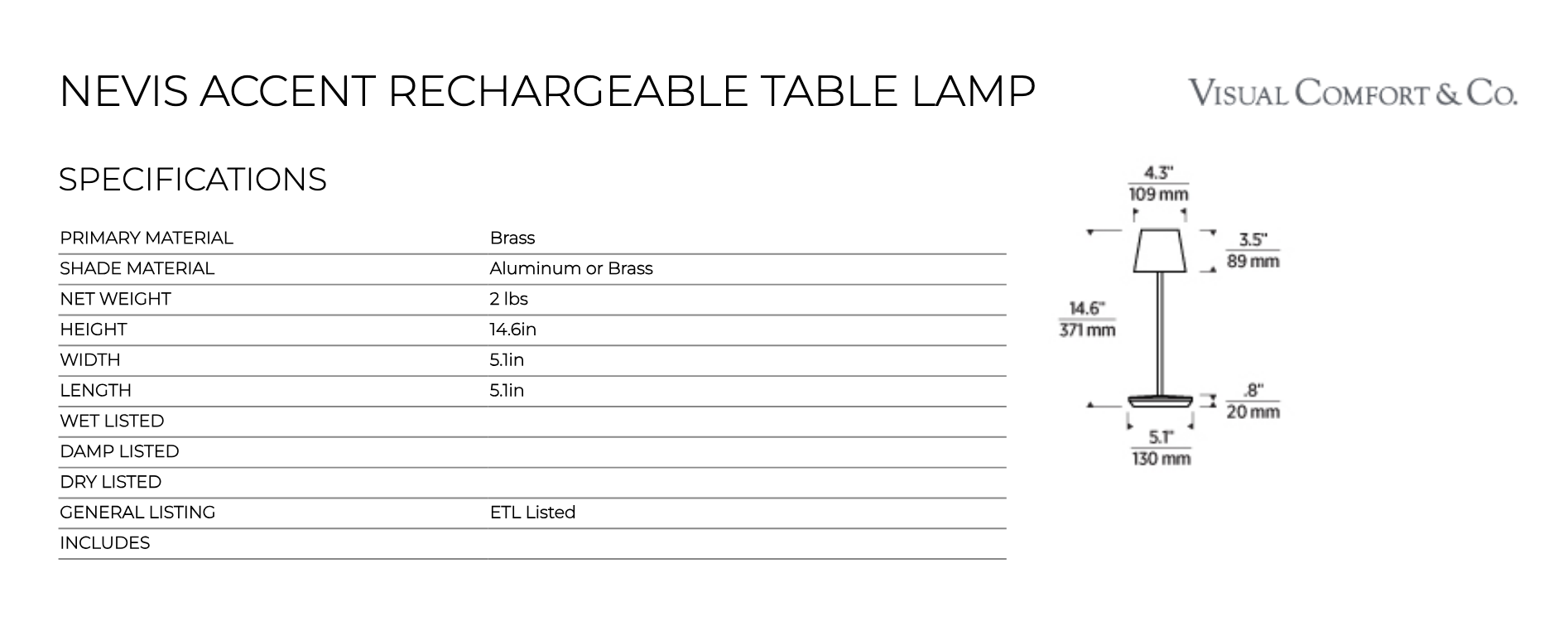 Visual Comfort Designer Rechargeable Sltb25 Cordless Table Lamps 