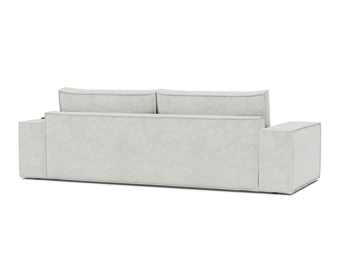 Adario sofa bed converted into a spacious sleeping surface in 256 Fog fabric