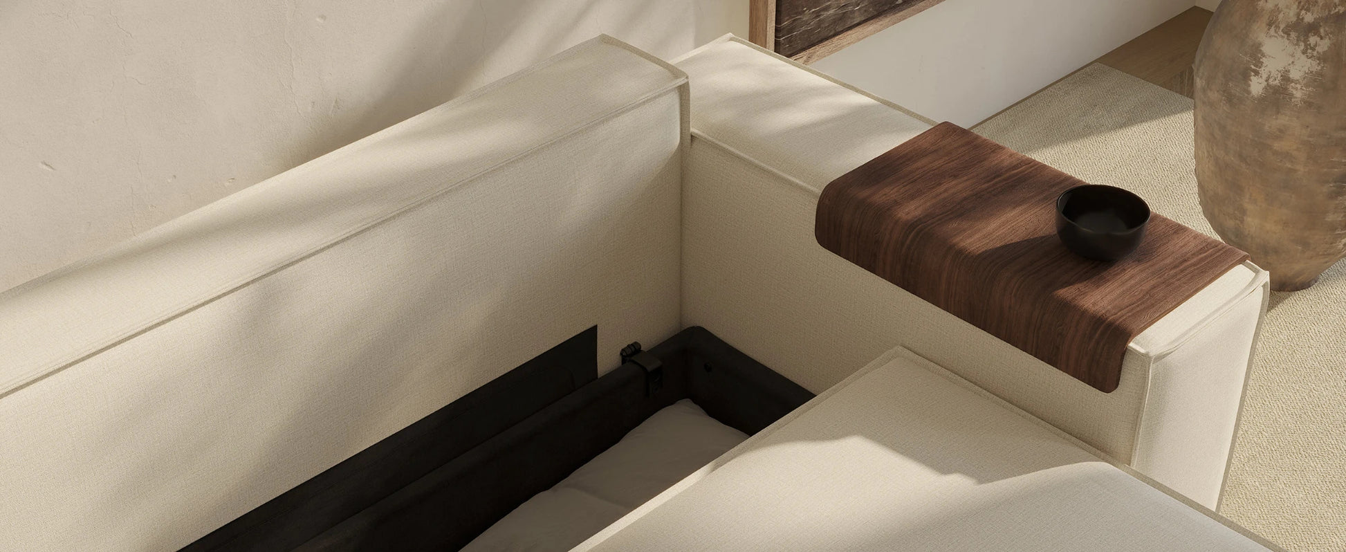 Innovation Living Newilla full sleeper sofa with integrated bedding storage