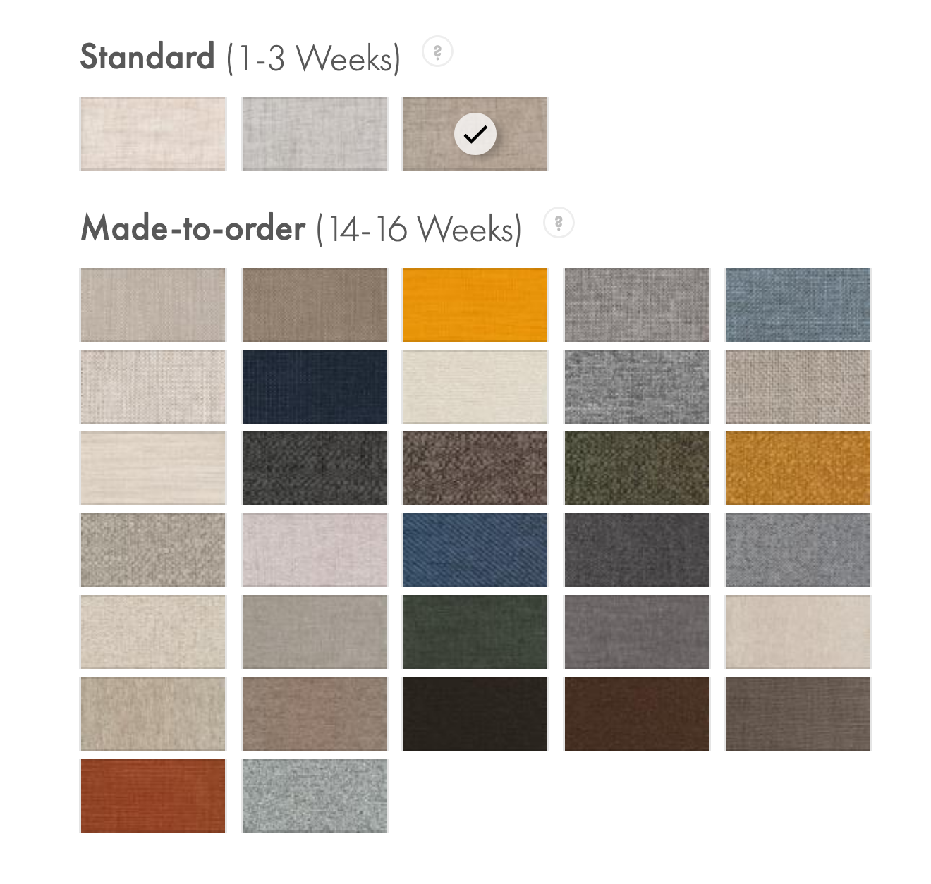 Available upholstery fabrics for the Newilla Sleeper Sofa with Standard Arms