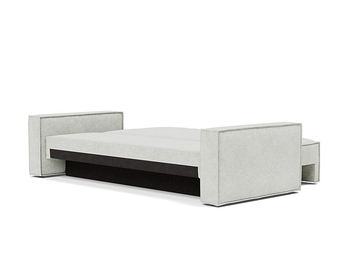 Newilla standard-arm sleeper sofa with concealed bedding storage in 256 Adario Fog fabric