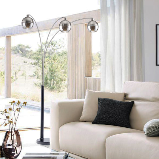 Orson 3-Light Arc Floor Lamp with Smoky Mirrored Globes by Nova of California – view 1