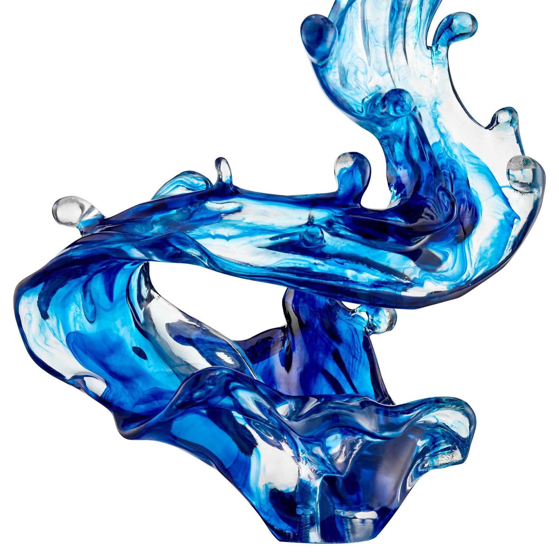 Ocean Blue Cortes Bay Wave Floor Sculpture with Black Stand, 57" Tall - Finesse Decor LARGEWAVE-B/B