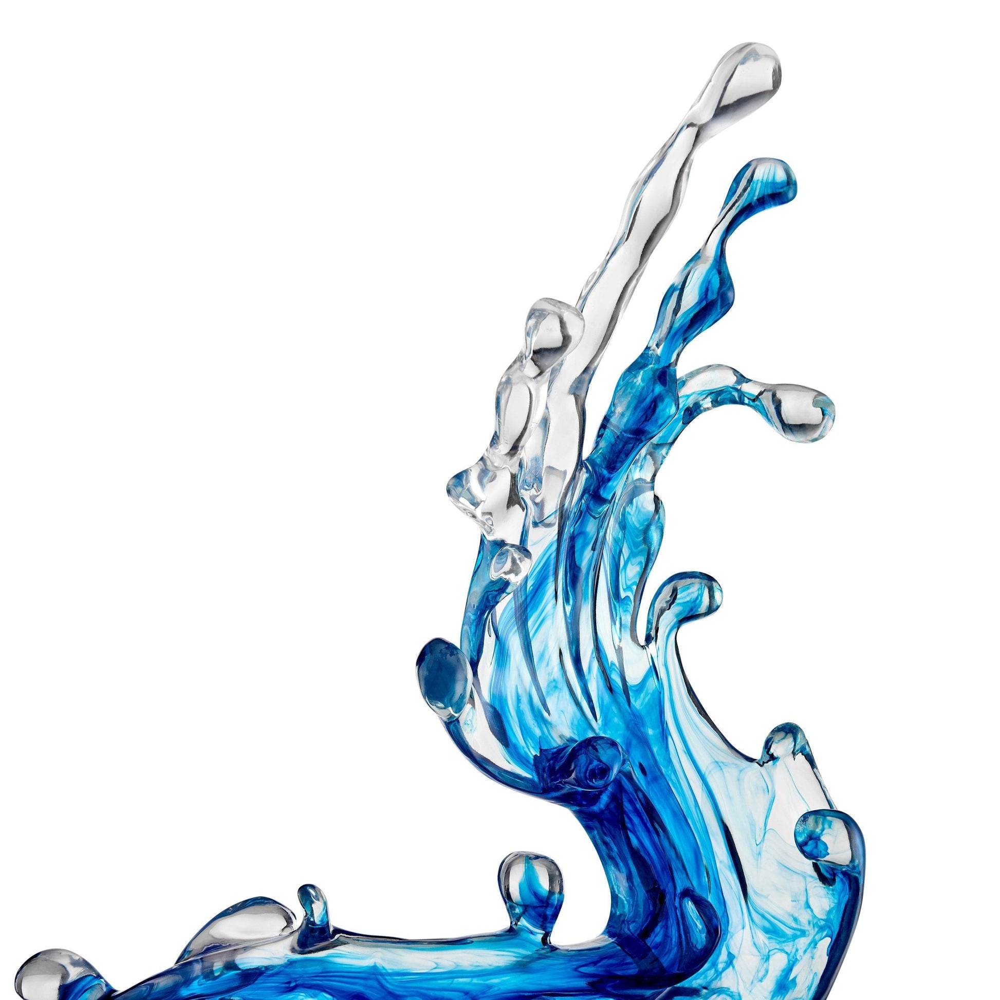 Ocean Blue Cortes Bay Wave Floor Sculpture with Black Stand, 57" Tall - Finesse Decor LARGEWAVE-B/B