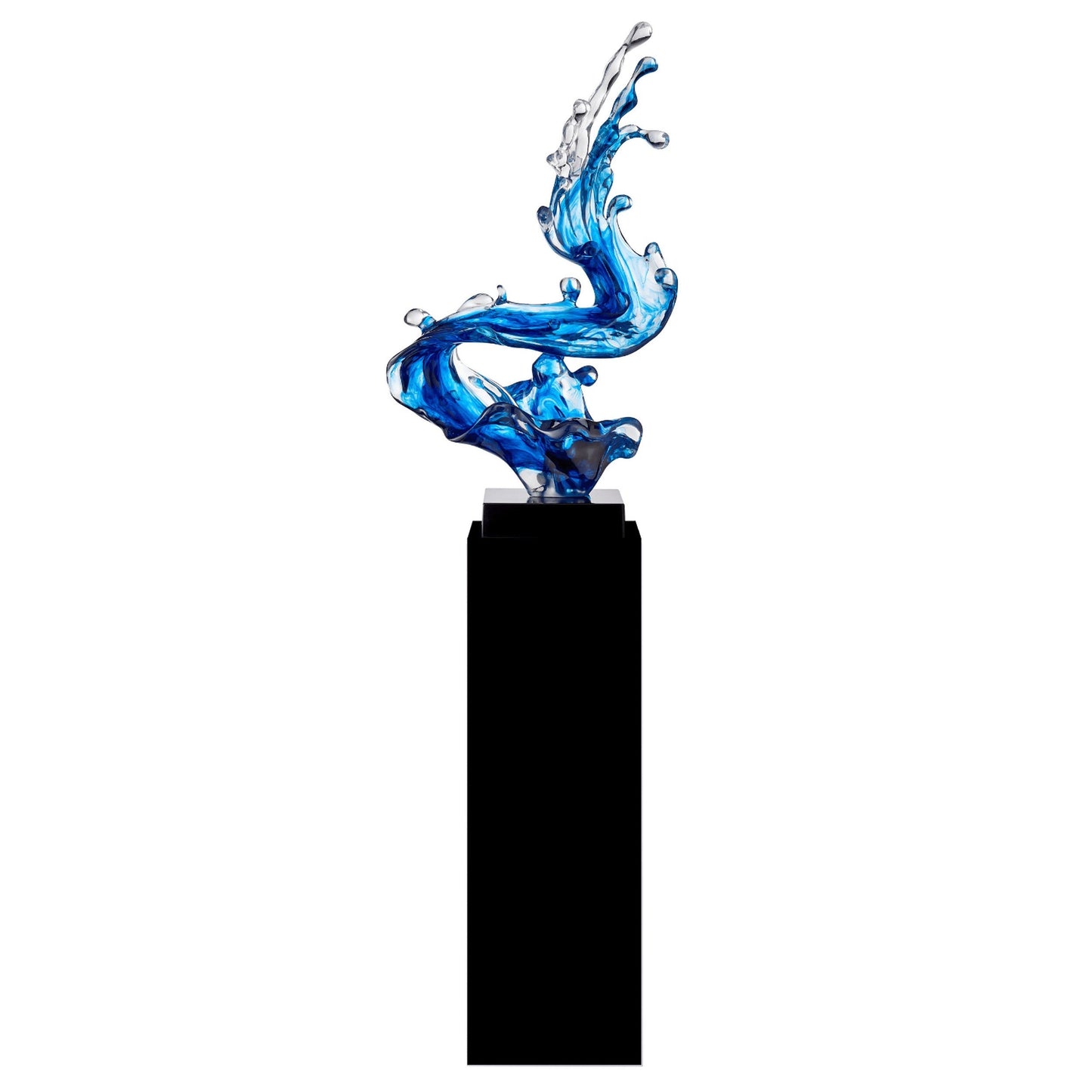 Ocean Blue Cortes Bay Wave Floor Sculpture with Black Stand, 57" Tall - Finesse Decor LARGEWAVE-B/B