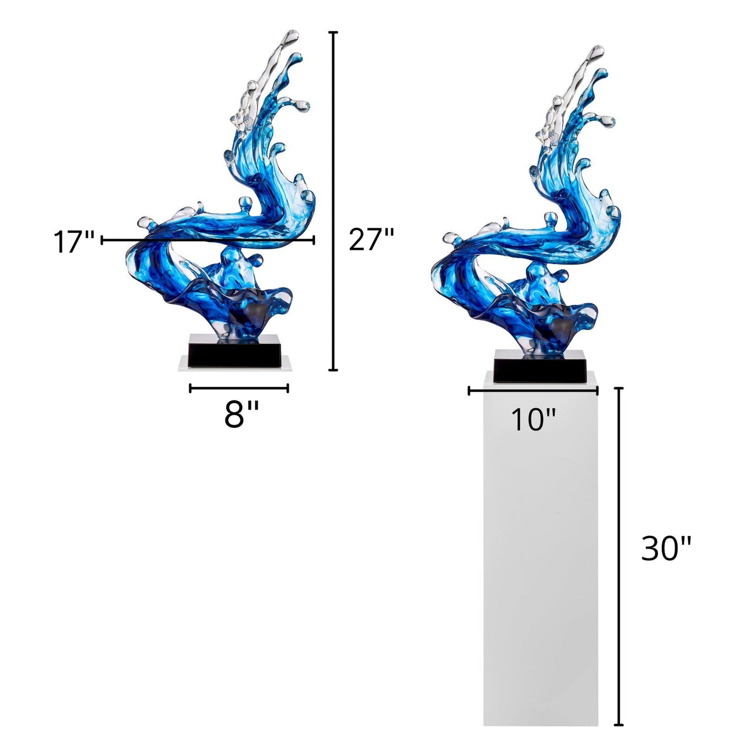 Ocean Blue Cortes Bay Wave Floor Sculpture with Black Stand, 57" Tall - Finesse Decor LARGEWAVE-B/B
