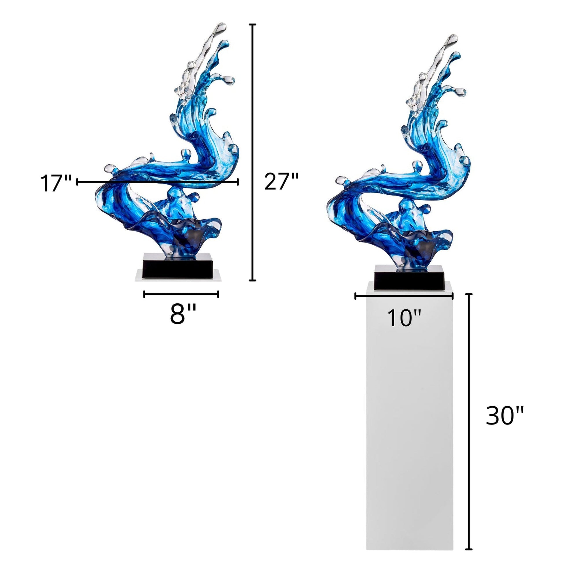 Ocean Blue Cortes Bay Wave Floor Sculpture with Black Stand, 57" Tall - Finesse Decor LARGEWAVE-B/B