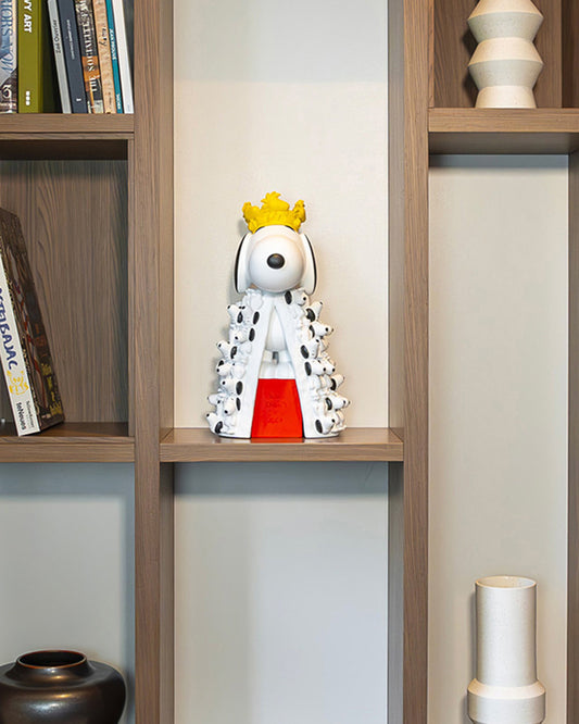 Leblon Delienne King Snoopy by Jean-Charles de Castelbajac sculpture in Multicolor (white, black, red & yellow), 17 inch