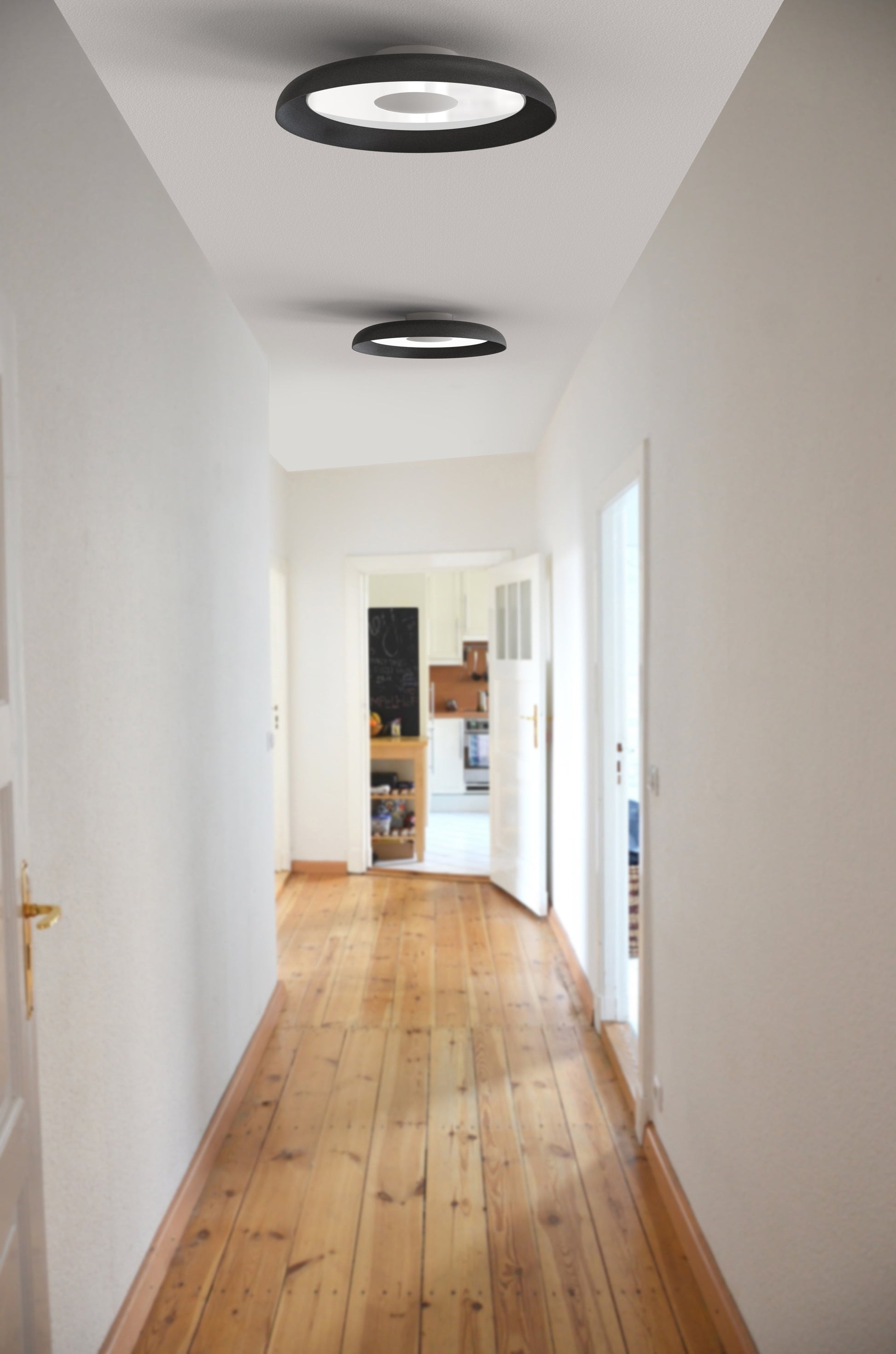 Pablo Designs Nivel Flush Mount Ceiling Light environmental lifestyle photo in modern interior setting