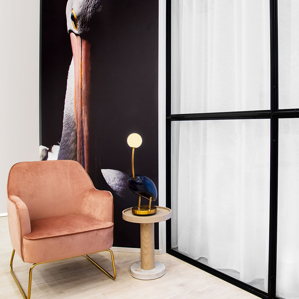Pablo brass and marble table lamp by Viso in a lifestyle setting