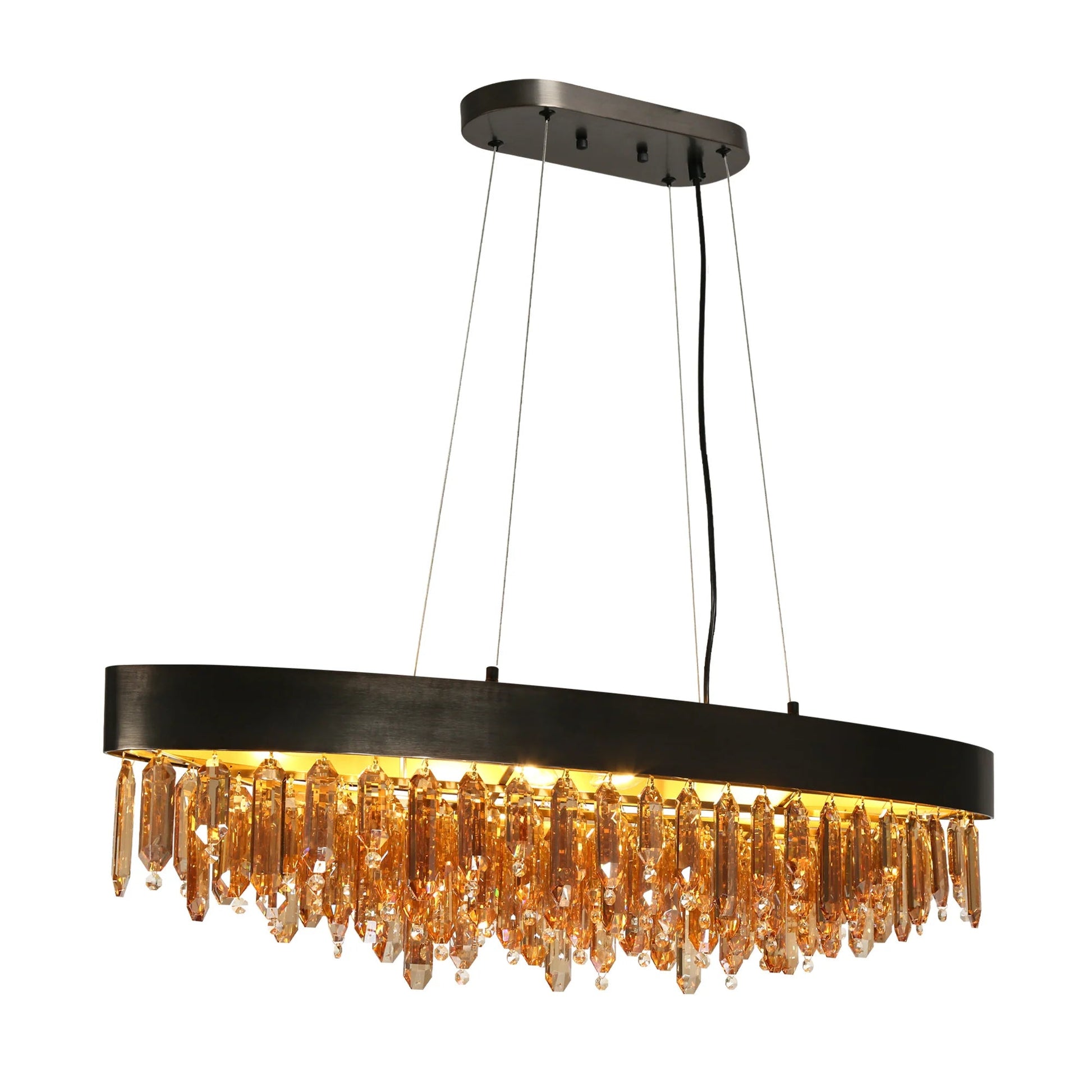 Art Deco Black Brass Oval Chandelier Ha05136 - LNC Home