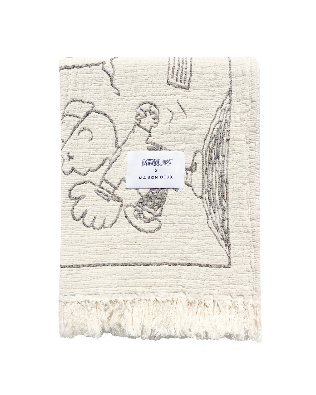 Maison Deux Peanuts Comic Baseball Cotton Blanket in Black/White – detail 2