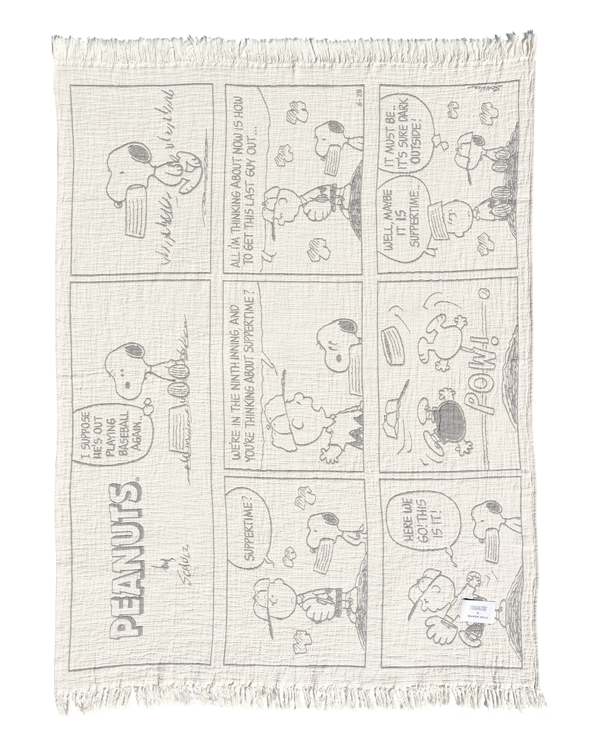 Maison Deux Peanuts Comic Baseball Cotton Blanket in Black/White – detail 4