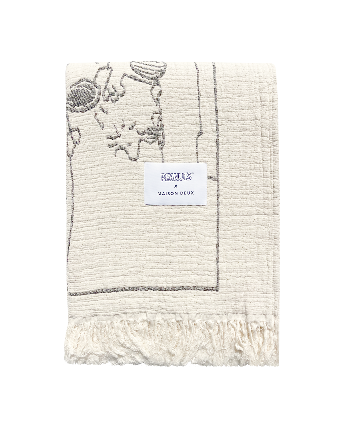 Maison Deux Peanuts Comic Flight School Cotton Blanket in Black/White – detail 2