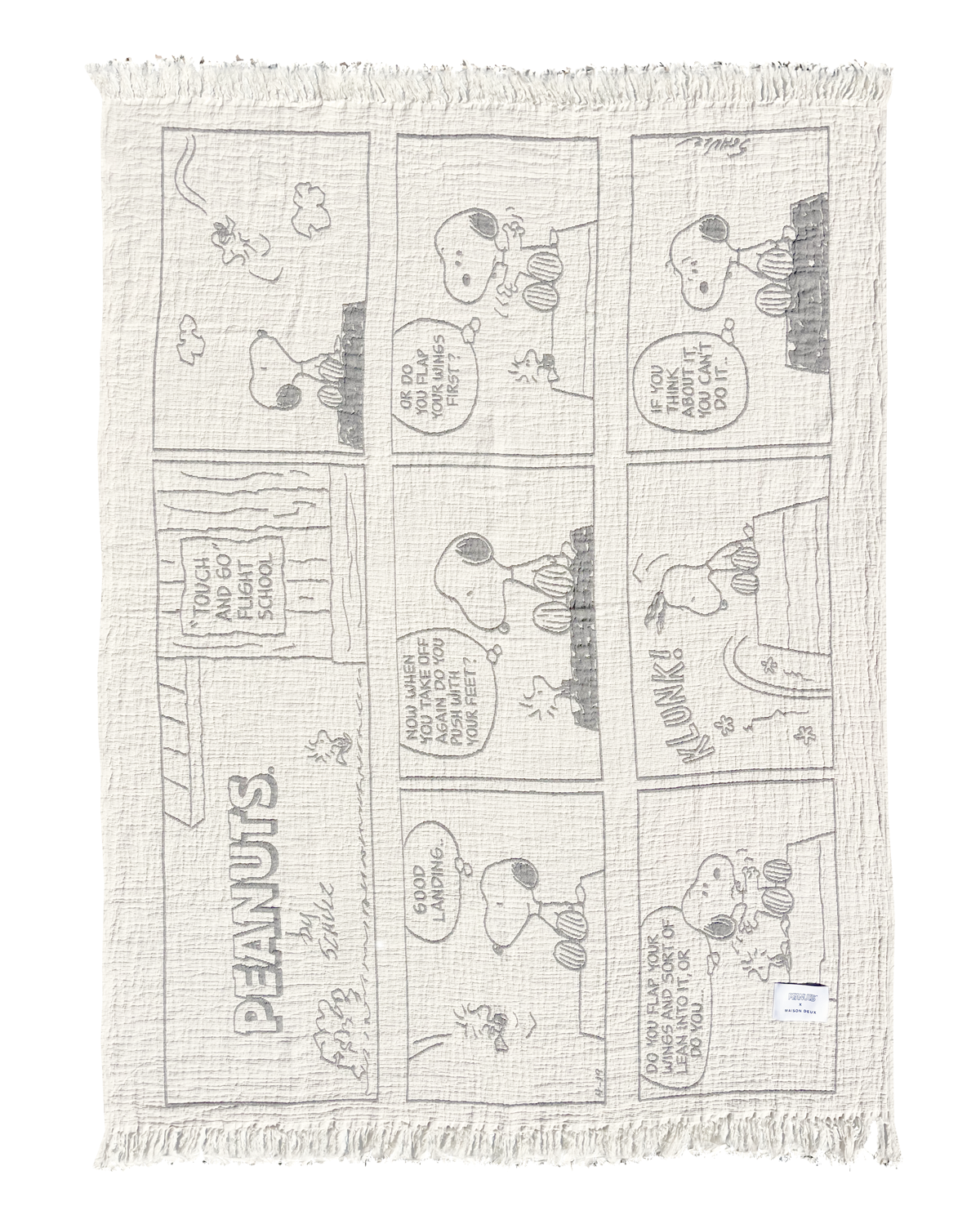 Maison Deux Peanuts Comic Flight School Cotton Blanket in Black/White – detail 4
