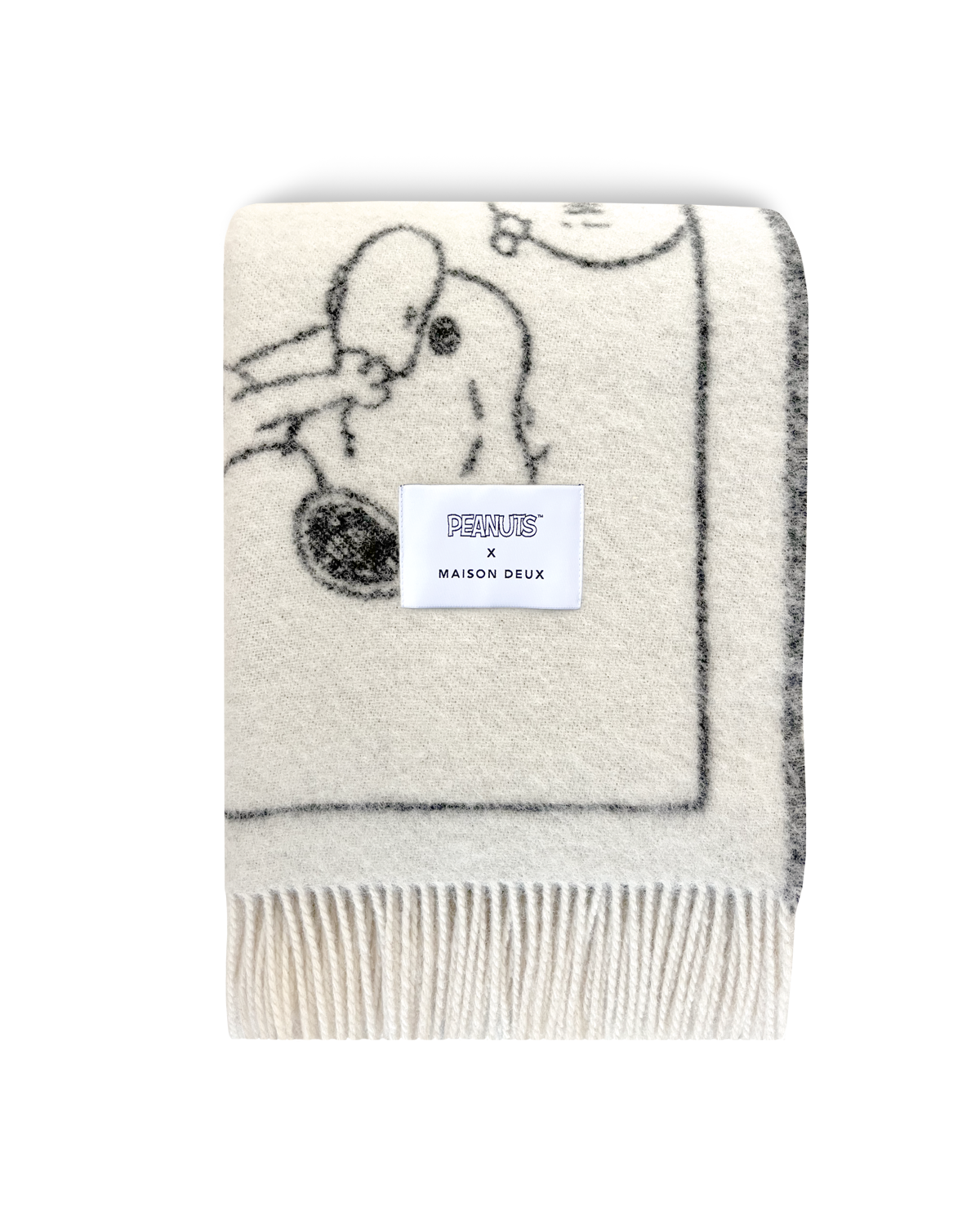 Maison Deux Peanuts Comic Doughnut Wool Blanket in Black/White – detail 2