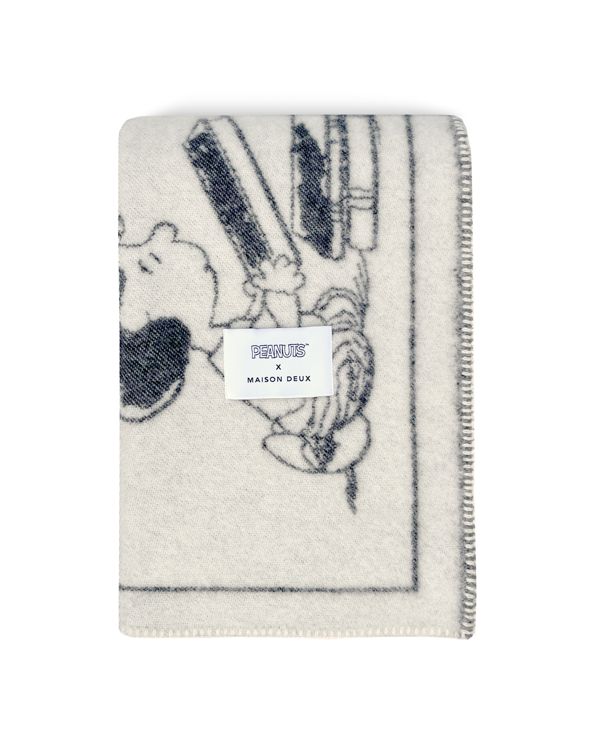 Maison Deux Peanuts Comic ZZZ Wool Blanket in Black/White – detail 2