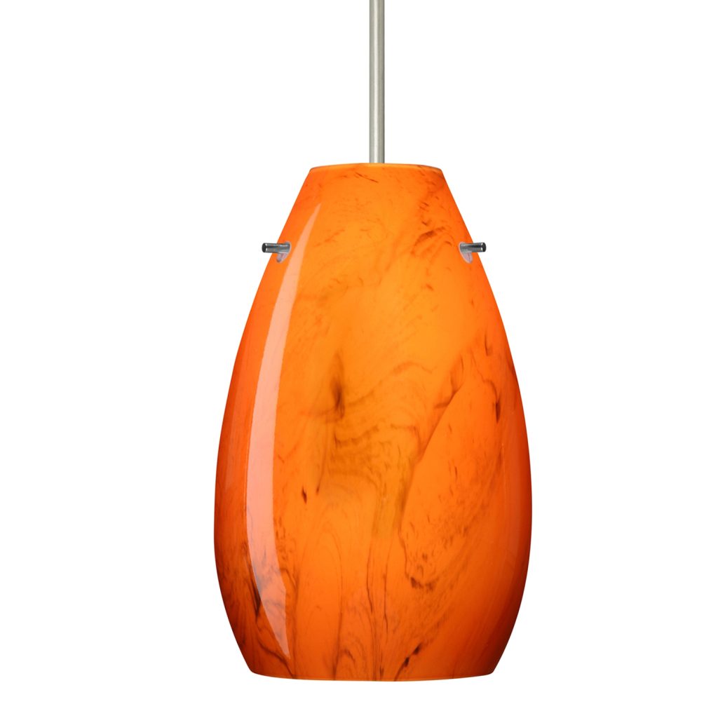 Modern Besa Pera 9 pendant featuring a vibrant Habanero blown glass shade and ambient illumination