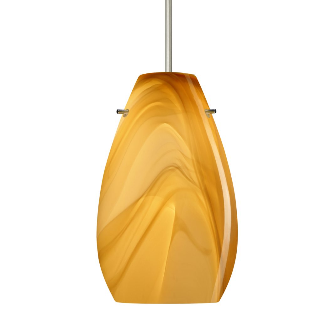 Contemporary Besa Pera 9 pendant featuring a handcrafted Honey blown glass shade with warm ambient illumination