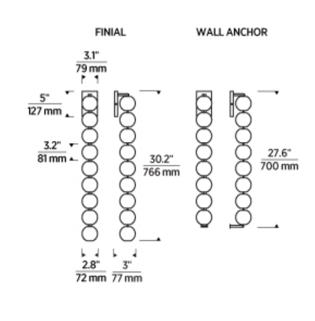 Perle 28-inch LED Wall Sconce Italian Glass Slws22827 by Visual & Comfort & Co