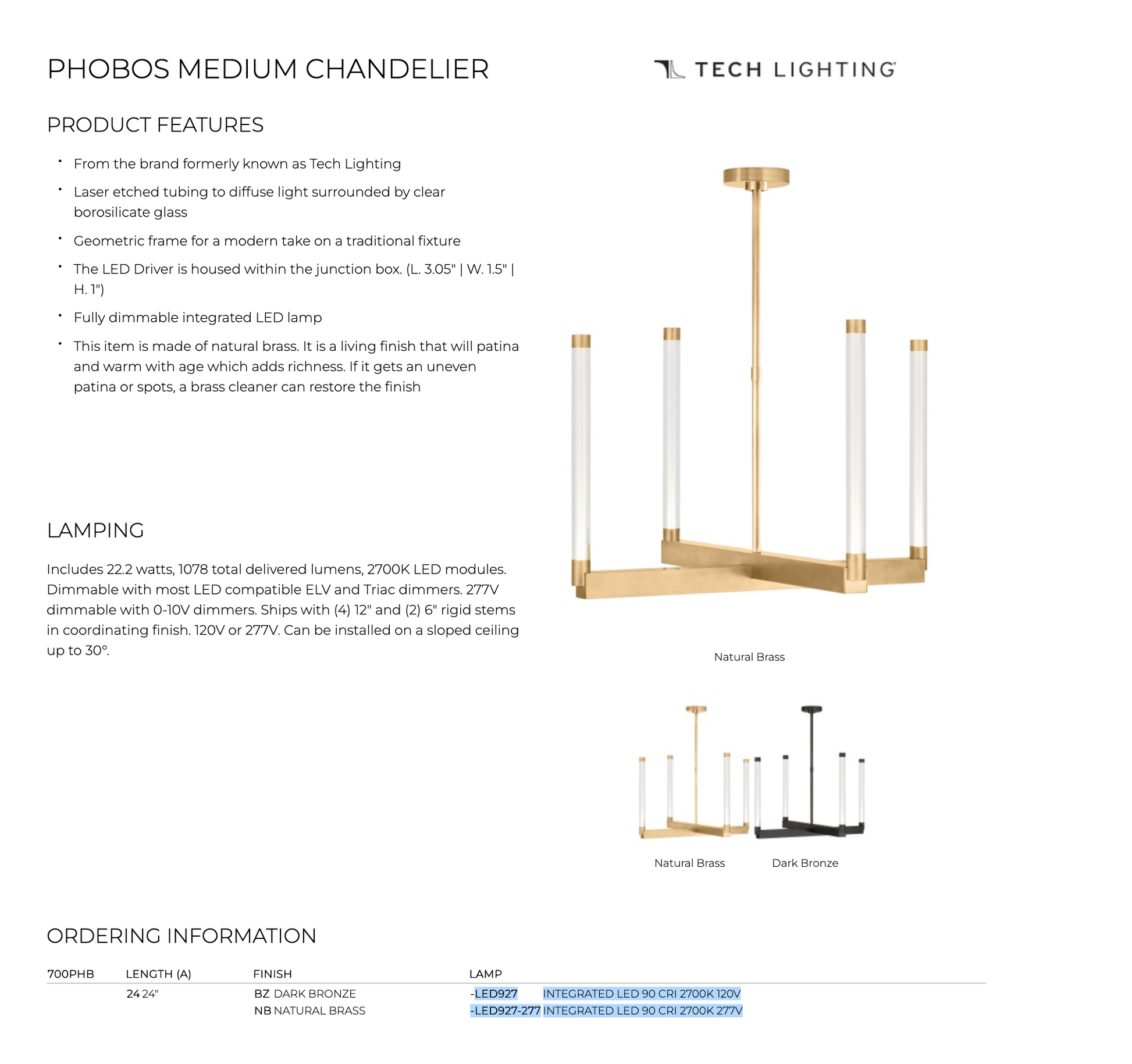 Visual Comfort Brass Bronze Led Chandelier 700Phb24 Phobos 