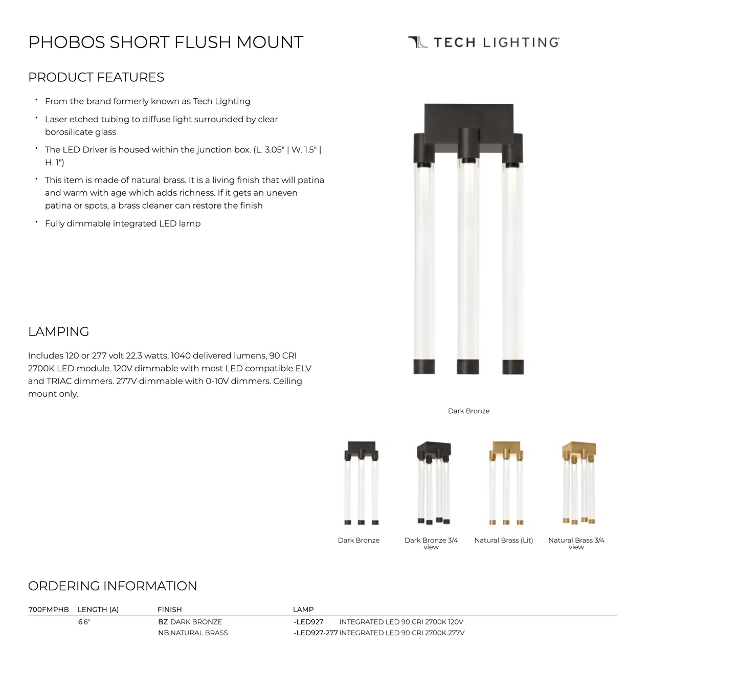 Visual Comfort Modern 4 Tube Led Flush Mount P Hobos 700Fmph 