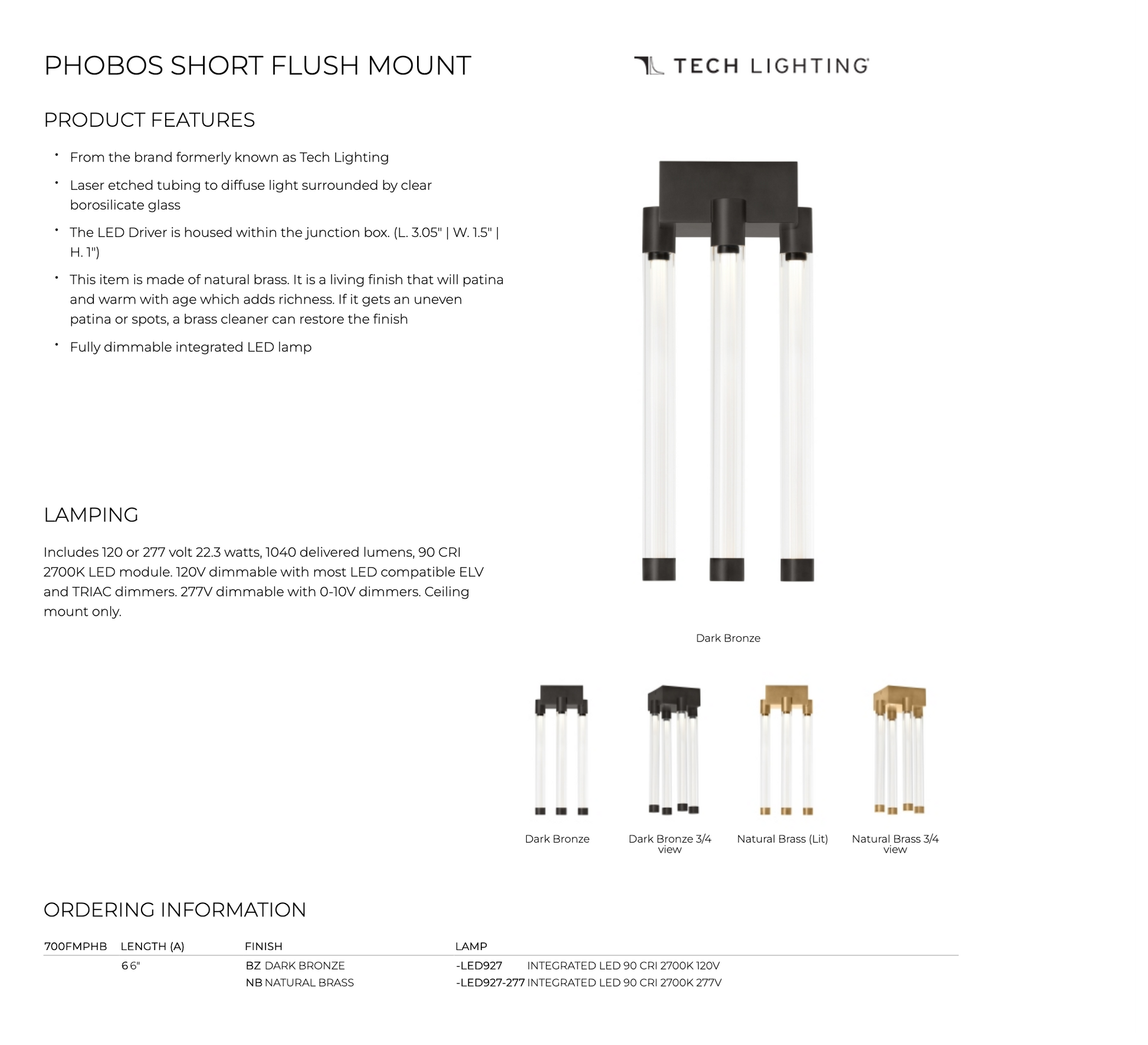 Visual Comfort Modern 4 Tube Led Flush Mount P Hobos 700Fmph 